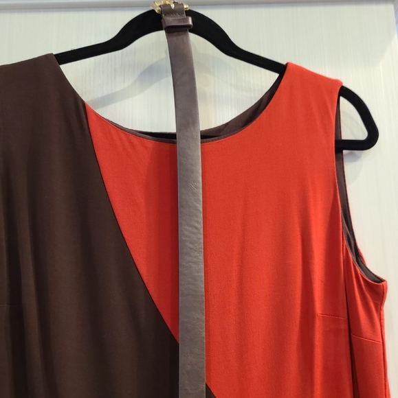 Orange and brown long dress with a belt - Picture 2 of 3